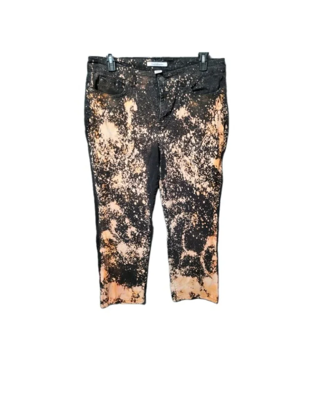 Vtg Y2K Croft&Barrow Womens Bleached Jeans 16 Stretch Straight Leg Black Orange - Picture 4 of 14